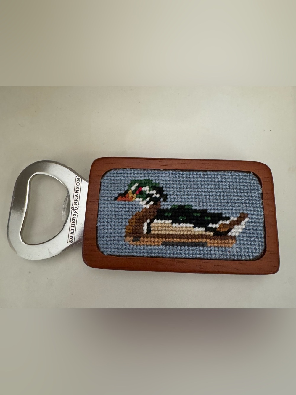 Smathers & Branson Duck Decoy Antique Blue Needlepoint Bottle Opener #2